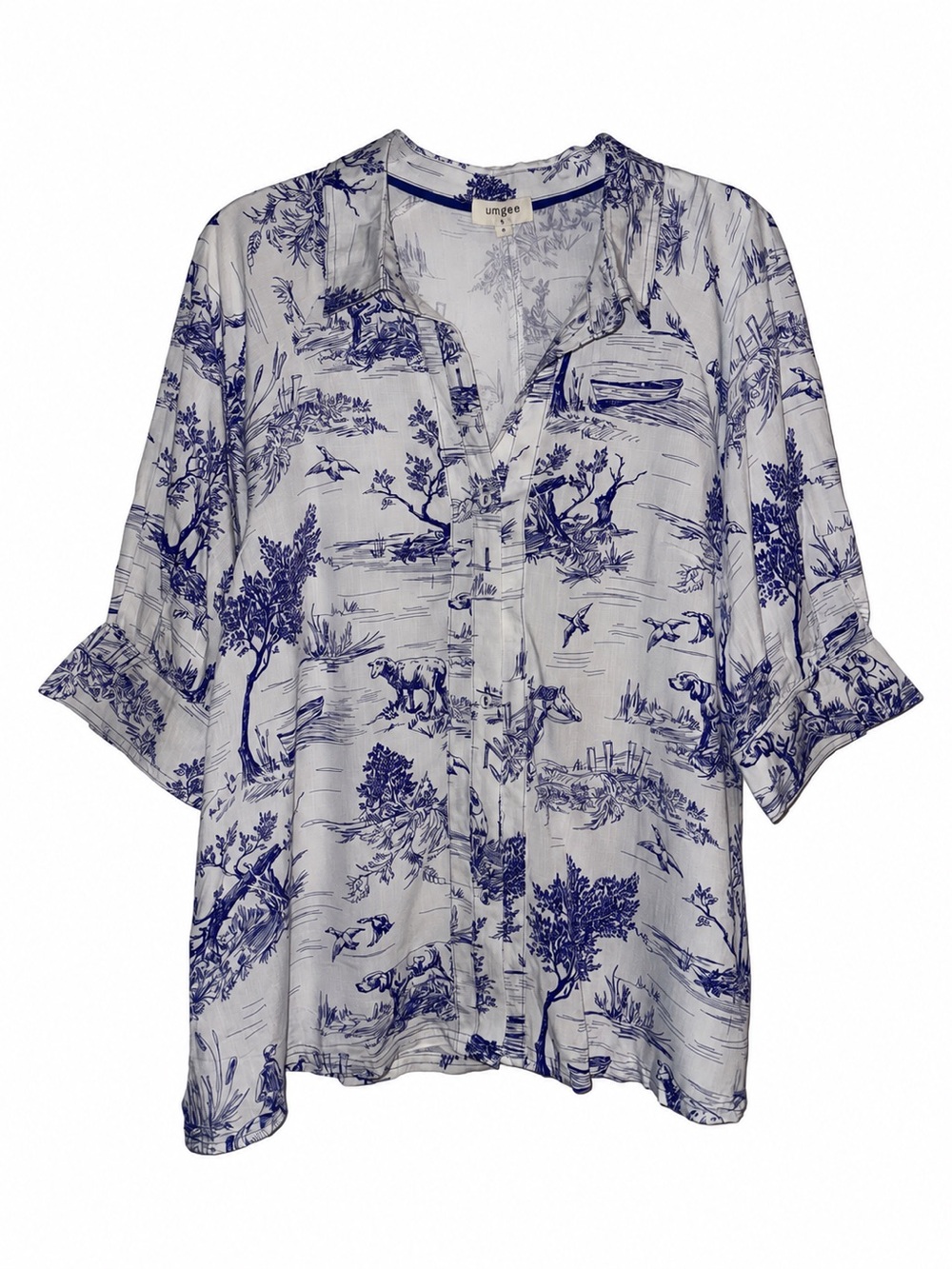 Umgee Pastoral Print Collared Blouse